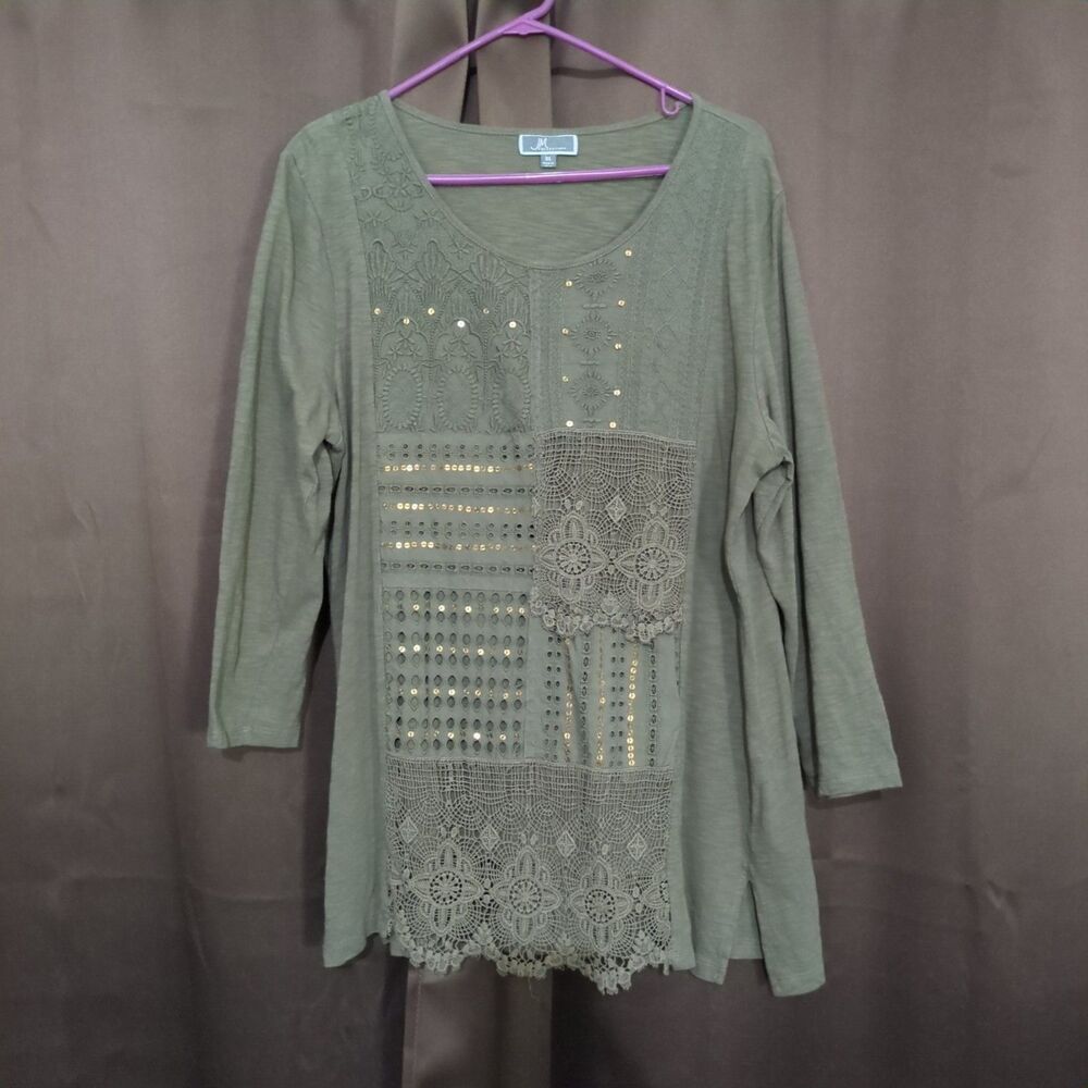 JM Collection Women's Green Patchwork Tunic XL Boho